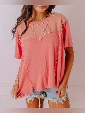 POL Pearl Crush Coral Top EUC